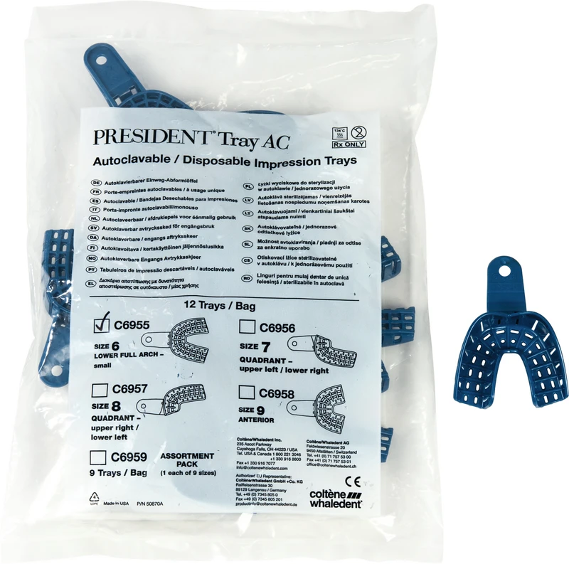 PRESIDENT® Abformlöffel AC  Packung  12 Stück Unterkiefer Gr. 6, klein