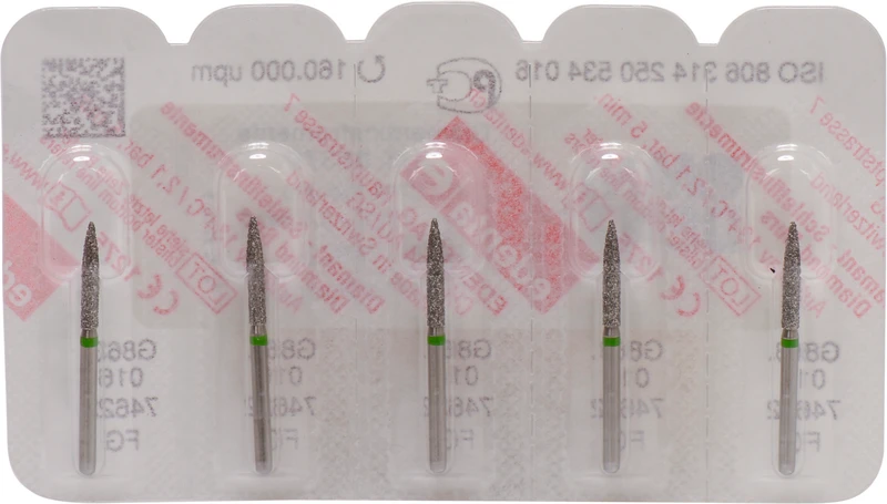 Omni Diamanten 863  Packung  5 Stück grün grob, FG, Figur 250 Flamme, 10 mm, ISO 016