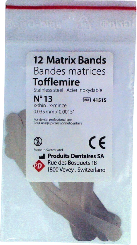 Matrizen nach Tofflemire  Packung  12 Stück Typ 13, Stärke 0,035 mm, für Kinder