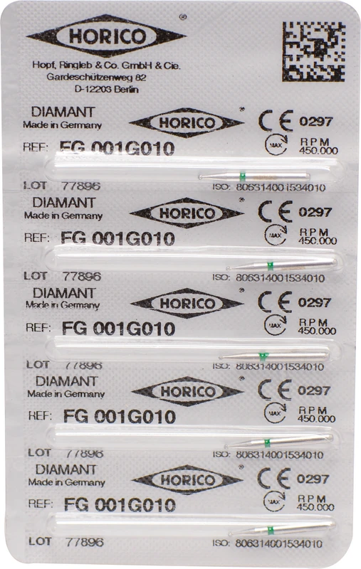 Diamantschleifer 001  Packung  5 Stück grün grob, FG, Figur 001, ISO 010