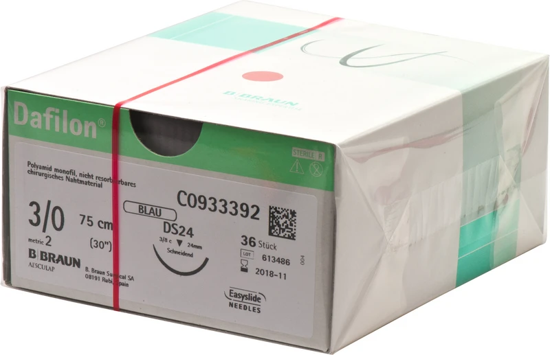 Dafilon®  Packung  36 Stück blau, 75 cm, DS24, 3\8 Kreis, schneidend, 24 mm, USP 3\0