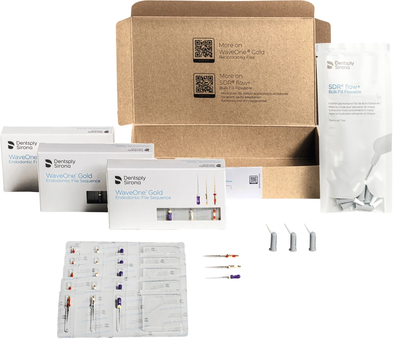 WaveOne® Gold und SDR® flow+ Kit    Kit  15 WaveOne Gold Sequenz Blister, 15 x 0,25 g SDR flow+ Compule universal   