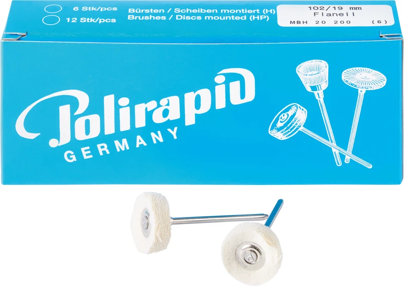 Miniaturbürsten Scheibe  Packung  6 Stück HP, Flanellstoff weich, Ø 19 mm