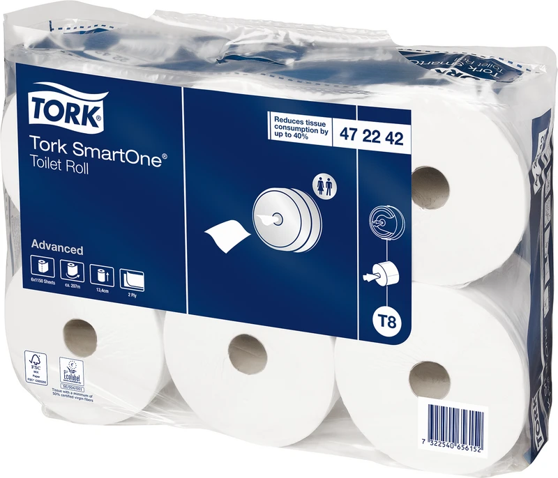 TORK® SmartOne® Toilettenpapier   Packung  6 Stück 2-lagig, 18 x 13,4 cm, weiß