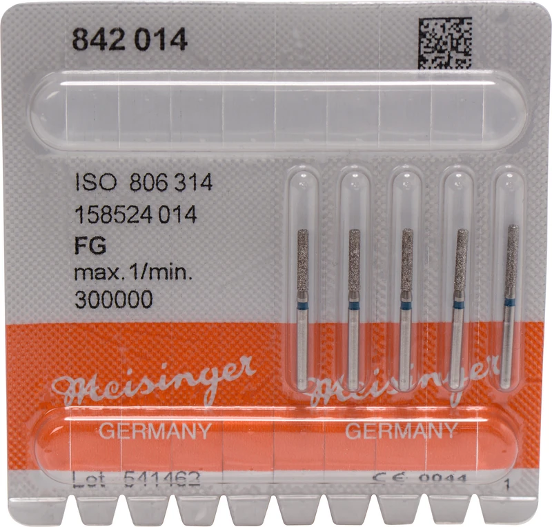 Diamanten 842  Packung  5 Stück blau mittel, FG, Figur 158 Zylinder abgerundet, 8 mm, ISO 014