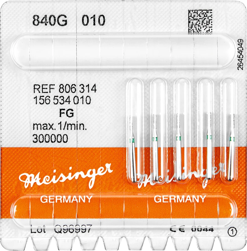 Diamanten 840  Packung  5 Stück grün grob, FG, Figur 156 Zylinder abgerundet, 1 mm, ISO 010