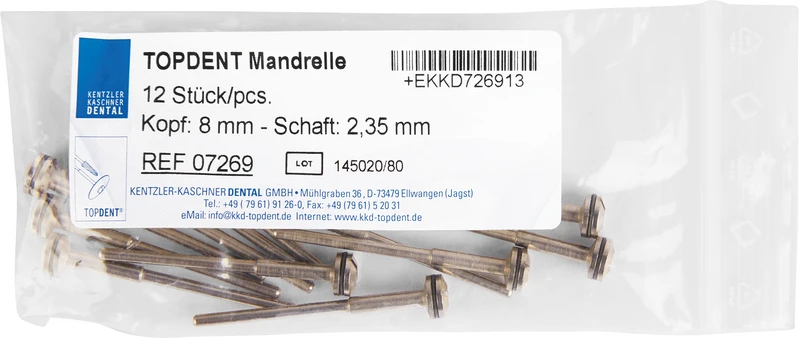 TOPDENT Spezial-Mandrelle  Packung  12 Stück HP, Ø 8 mm