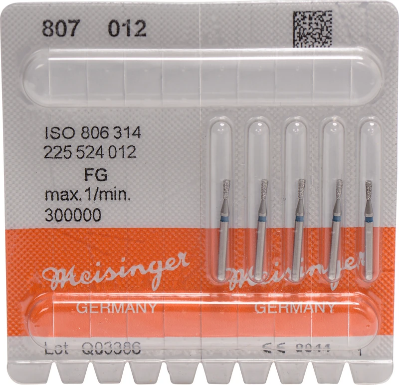 Diamanten 807  Packung  5 St. blau mittel, FG, Figur 225 umgek. Kegel, Kante scharf, 3,5 mm, ISO 012