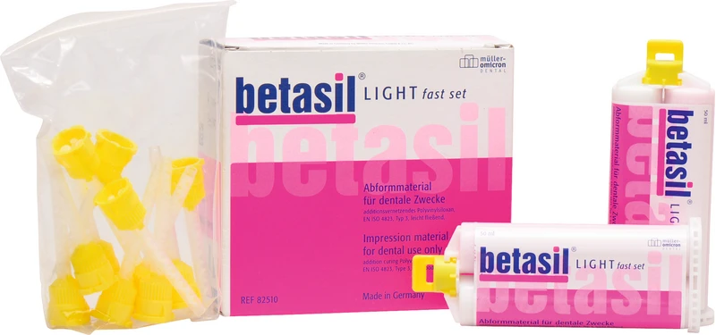 betasil® VARIO LIGHT  Packung  2 x 50 ml Kartusche light fast, 12 Mixing Tips gelb
