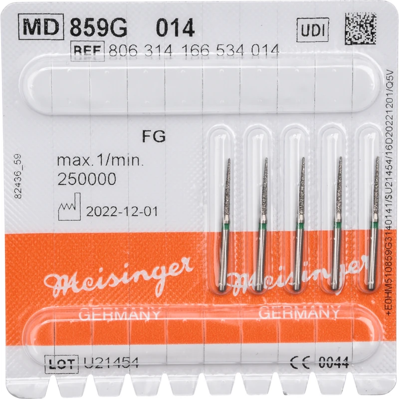 Diamanten 859  Packung  5 Stück grün grob, FG, Figur 166 kon. spitz, 10 mm, ISO 014