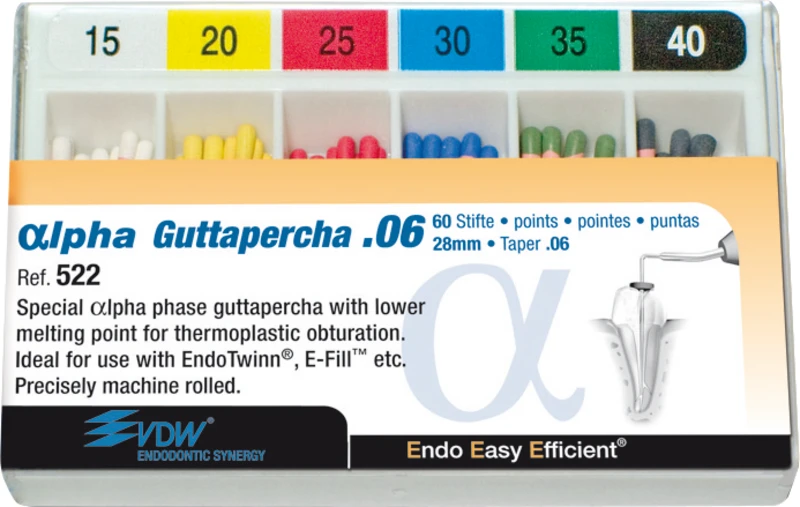 lpha Guttapercha  Packung  60 Stück 28 mm, Taper.06 ISO 015-040