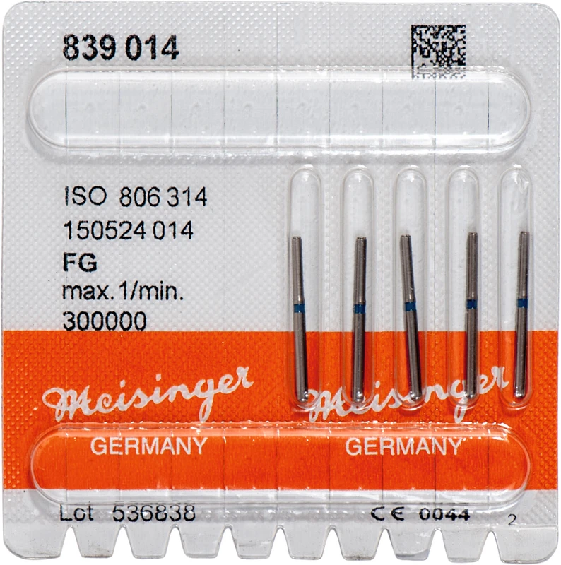 Diamanten 839  Packung  5 Stück blau mittel, FG, Figur 150 Zylinder, Stirn belegt, 0,2 mm, ISO 014