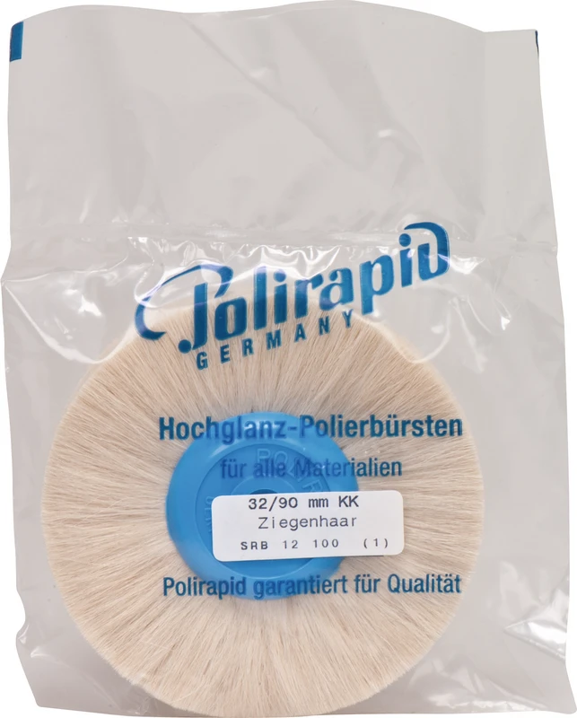 Rundbürste Ziegenhaar  Stück  mit Kunststoffkern, Ziegenhaar weiß weich, Ø 90 mm, S: ca. 12 mm