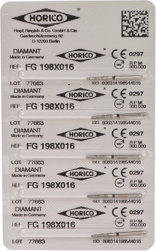 Diamantschleifer 198  Packung  5 Stück schwarz x-grob, FG, Figur 198, 8 mm, ISO 016