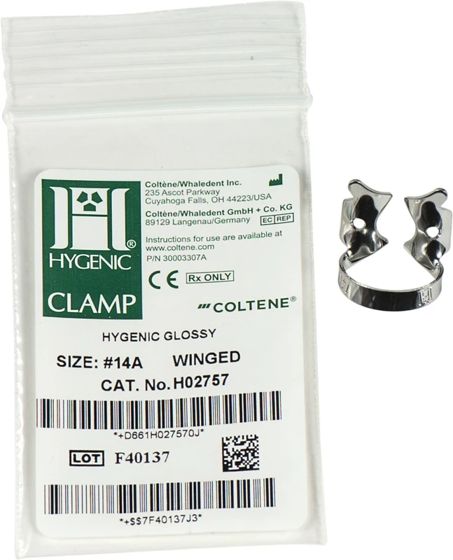 HYGENIC® Dental Dam Klammern  Stück  Flügelklammer, Abwärtsfallender Kieferkamm für große, teilweise durchbrochene Molaren, 14A