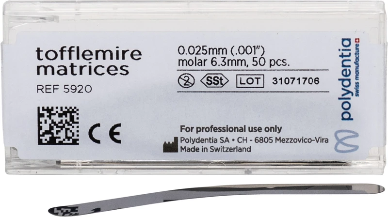 Matrizen nach Tofflemire  Packung  50 Stück Höhe 6,3 mm, Stärke 0,025 mm, Molar
