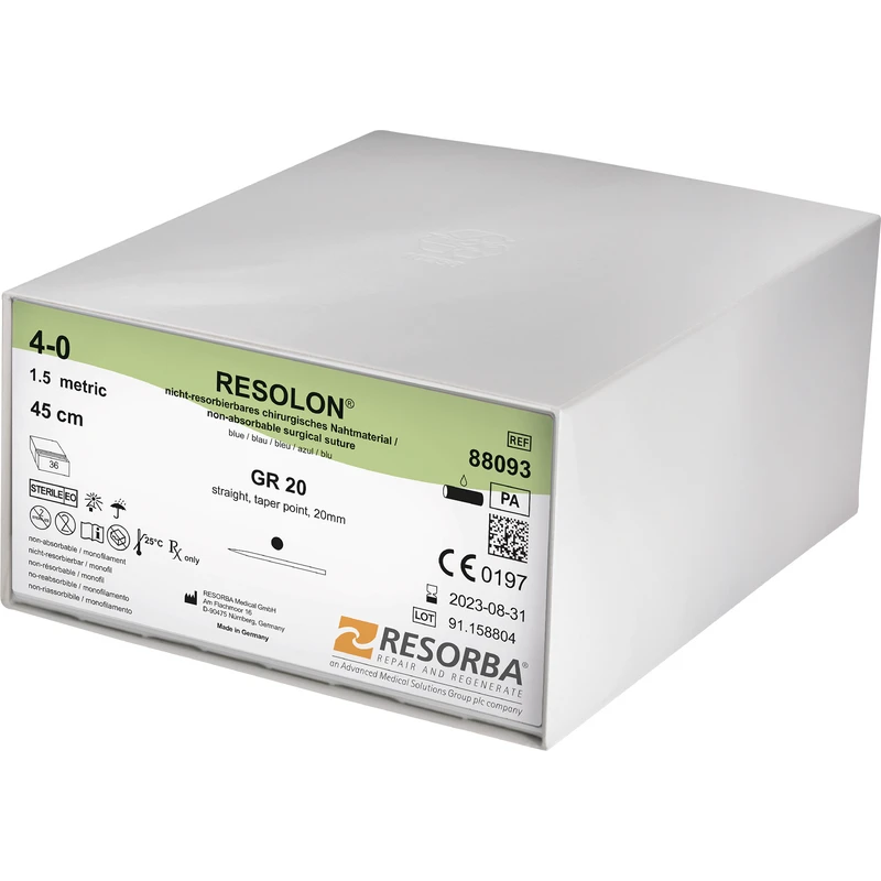 RESOLON®  Packung  36 Stück blau, 45 cm, GR20, gerade, Rundkörper, 20 mm, USP 4\0