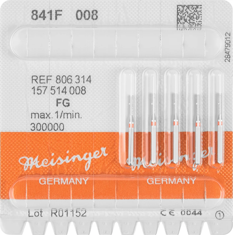 Diamanten 841  Packung  5 Stück rot fein, FG, Figur 157 Zylinder abgerundet, 6 mm, ISO 008