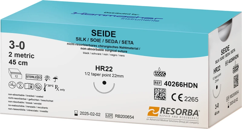 SEIDE  Packung  12 Stück schwarz, 45 cm, HR22, 1\2 Kreis, Rundkörper, 22 mm, USP 3\0