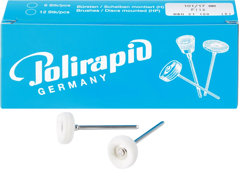 Miniaturbürsten Scheibe  Packung  6 Stück HP, Wollfilz, Ø 17 mm