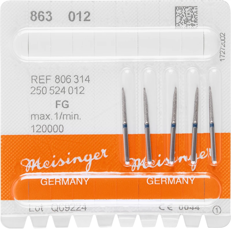 Diamanten 863  Packung  5 Stück blau mittel, FG, Figur 250 Flamme, 10 mm, ISO 012