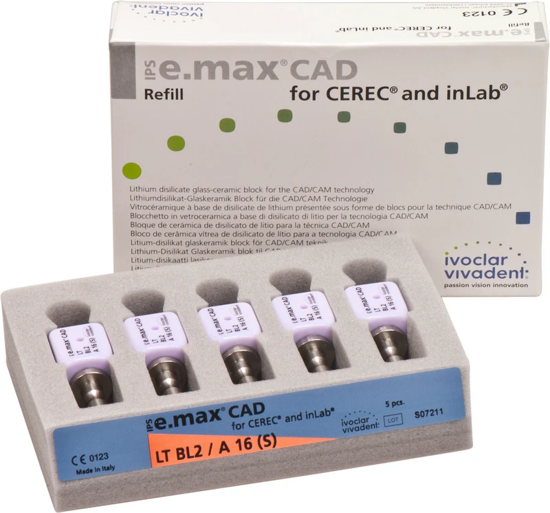 IPS e.max CAD Abutment Solutions for CEREC\inLab  Packung  5 Stück A-D, Gr. A16S, BL2 LT