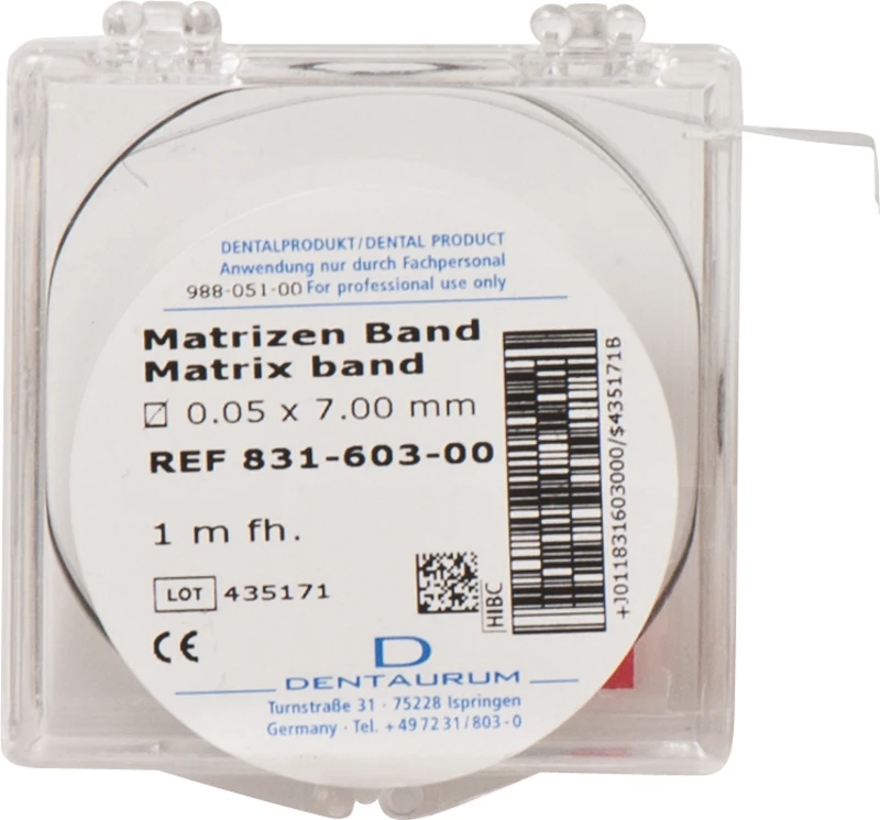 Matrizenband  Rolle  1 m Band, Breite 7 mm, Stärke 0,05 mm