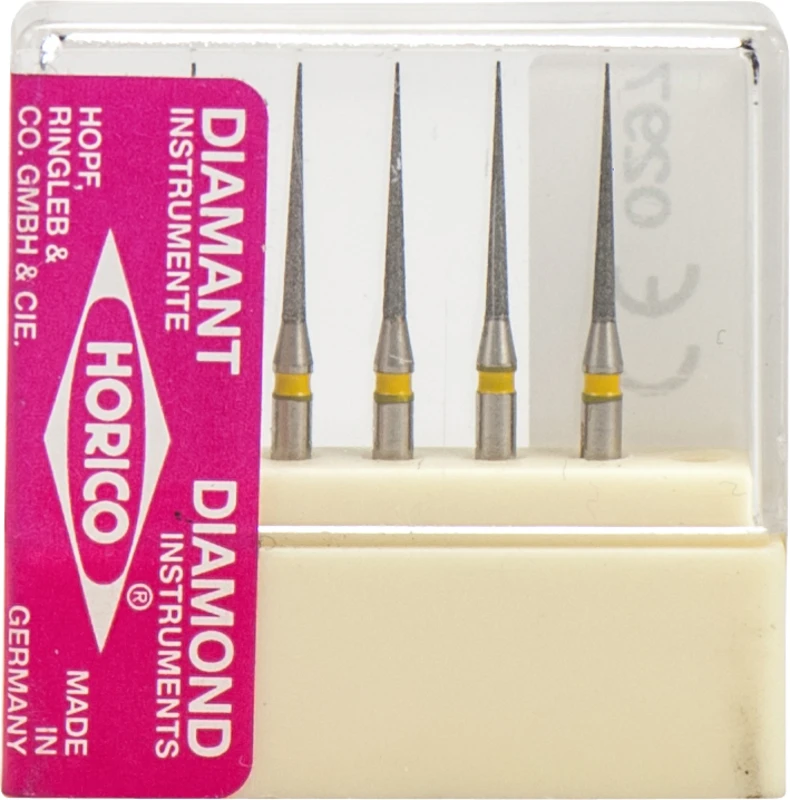 Diamantschleifer 166   Blister  5 Stück gelb x-fein, FG, Figur 166, 10 mm, ISO 010