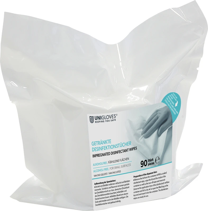UNIGLOVES Desinfektionstücher getränkt alkoholfrei  Karton  2 x 90 Stück