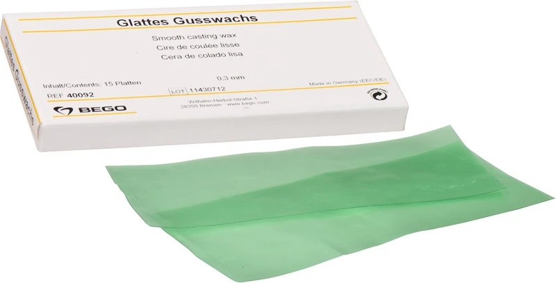 Glattes Gusswachs  Packung  15 Stück grün, Stärke 0,3 mm