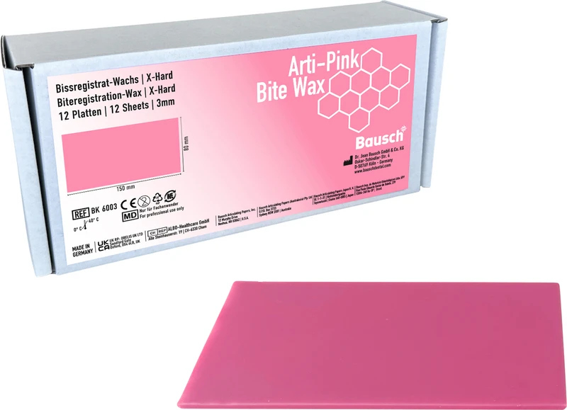Arti-Pink Bite Wax   Packung  12 Stück, 150 x 80 x 3 mm, rosa