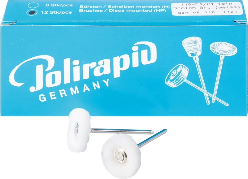 Miniaturbürsten Fleece  Packung  12 Stück HP, 1 Scheibe Fleece weiß fein, Ø 21 mm