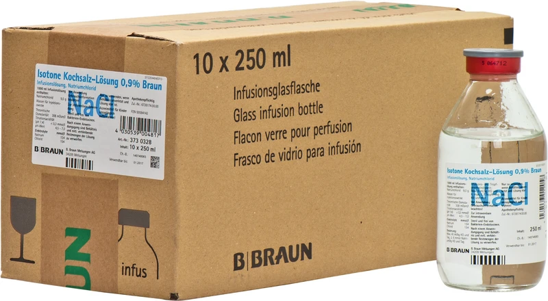 Kochsalzinfusionslösung 0,9%  Karton  10 x 250 ml Glasflasche