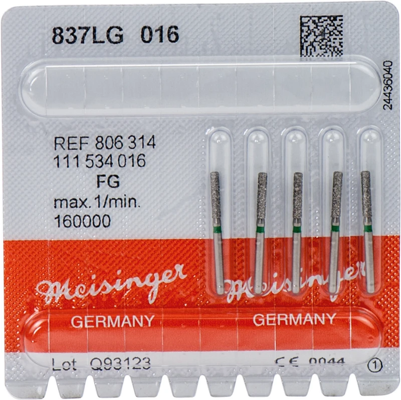 Diamanten 837  Packung  5 Stück grün grob, FG, Figur 111 Zylinder lang, 6 mm, ISO 016