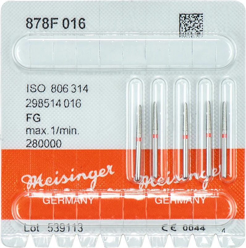 Diamanten 878  Packung  5 Stück rot fein, FG, Figur 298 Torpedo, 8 mm, ISO 016