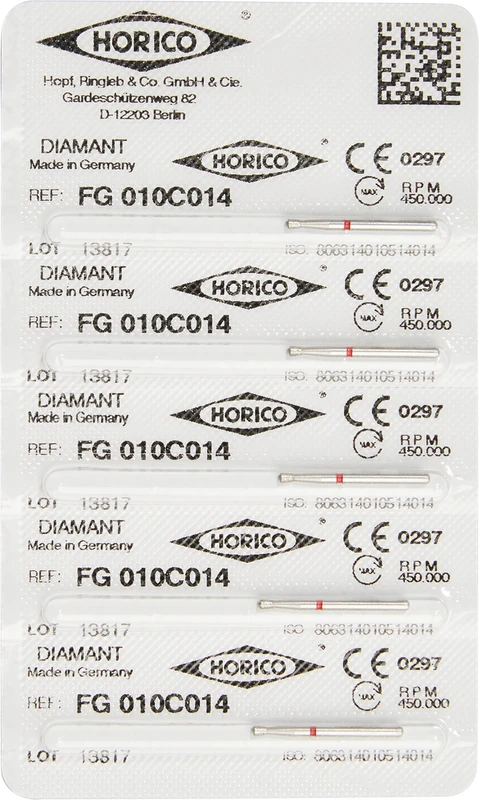 Diamantschleifer 010  Packung  5 Stück rot fein, FG, Figur 010, 1,6 mm, ISO 014