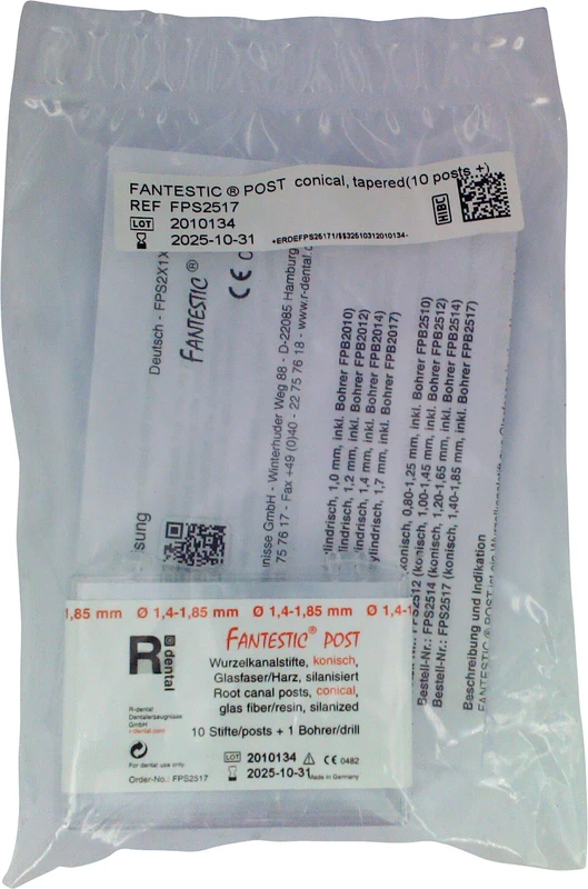 FANTESTIC® POST  Packung  10 Wurzelstifte Ø 1,4-1,85 mm, 1 Wurzelkanalbohrer (schwarzer Ring)