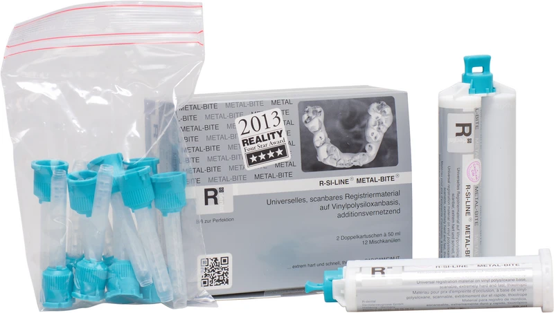 R-SI-LINE® METAL-BITE®  Packung  2 x 50 ml Doppelkartusche grau, 12 Mischkanülen SXN