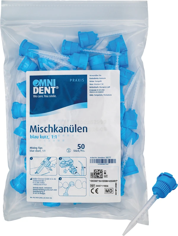 Omni Mischkanülen blau kurz 1:1  Beutel  50 Stück blau, kurz 1:1
