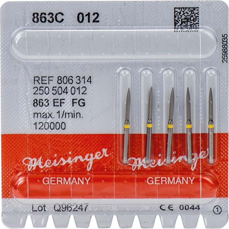 Diamanten 863  Packung  5 Stück gelb extra fein, FG, Figur 250 Flamme, 10 mm, ISO 012