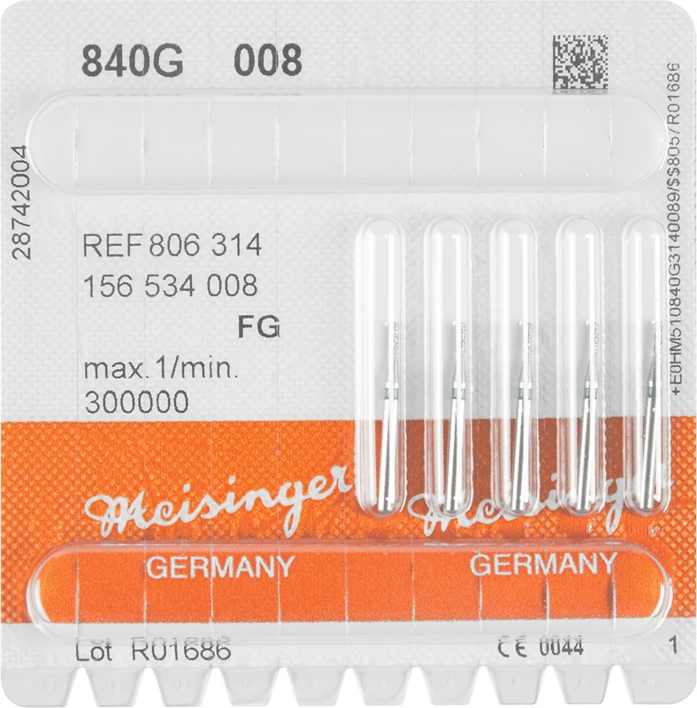 Diamanten 840  Packung  5 Stück grün grob, FG, Figur 156 Zylinder abgerundet, 0,8 mm, ISO 008