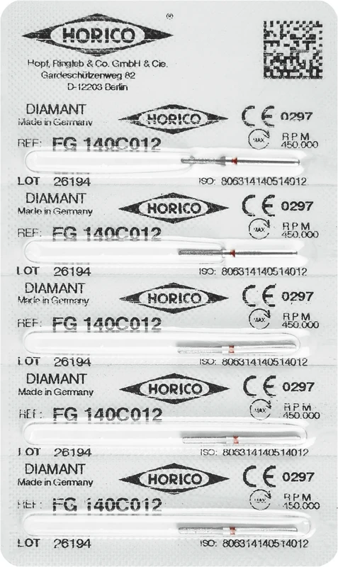 Diamantschleifer 140  Packung  5 Stück rot fein, FG, Figur 140, 6 mm, ISO 012