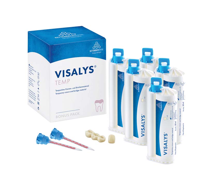 Visalys® Temp  Bonus pack  5 x 50 ml Kartusche A3, 15 Mischkanülen blau-orange