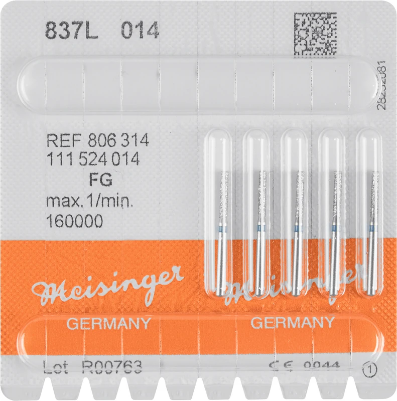 Diamanten 837  Packung  5 Stück blau mittel, FG, Figur 111 Zylinder lang, 6 mm, ISO 016
