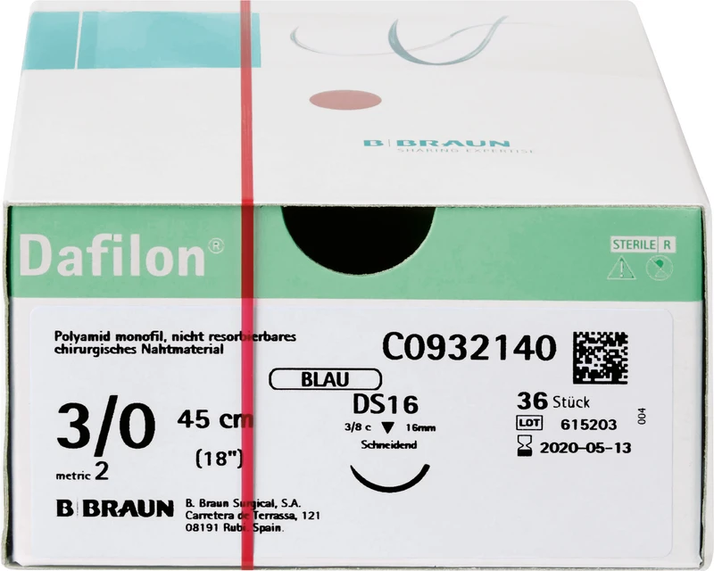 Dafilon®  Packung  36 Stück blau, 45 cm, DS16, 3\8 Kreis, schneidend, 16 mm, USP 3\0