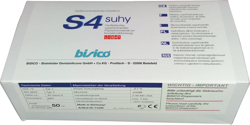 S4 suhy  Karton  6 x 50 ml Doppelkartusche, 30 Mischkanülen gelb