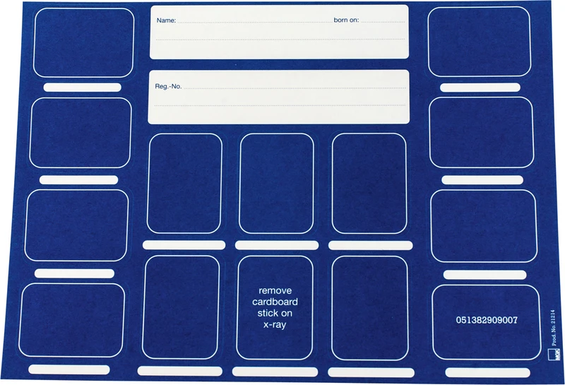 Dentalfilmkarten - selbstklebend  Packung  100 Stück Format DIN A5 quer für 14 Zahnfilme dunkelblau