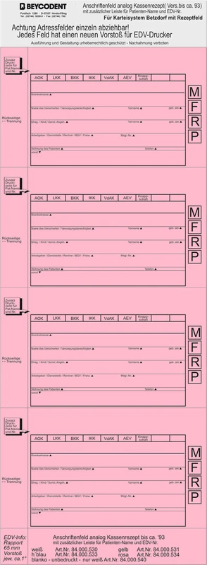 Adressfeldstreifen 530  Packung  200 Stück rosa