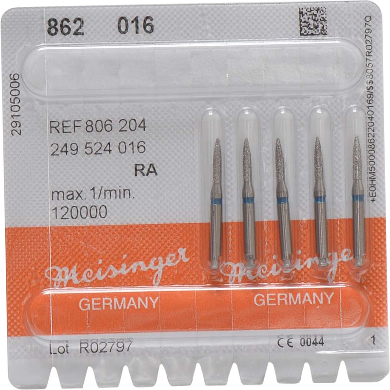 Diamanten 862  Packung  5 Stück blau mittel, RA, Figur 249 Flamme, 8 mm, ISO 016
