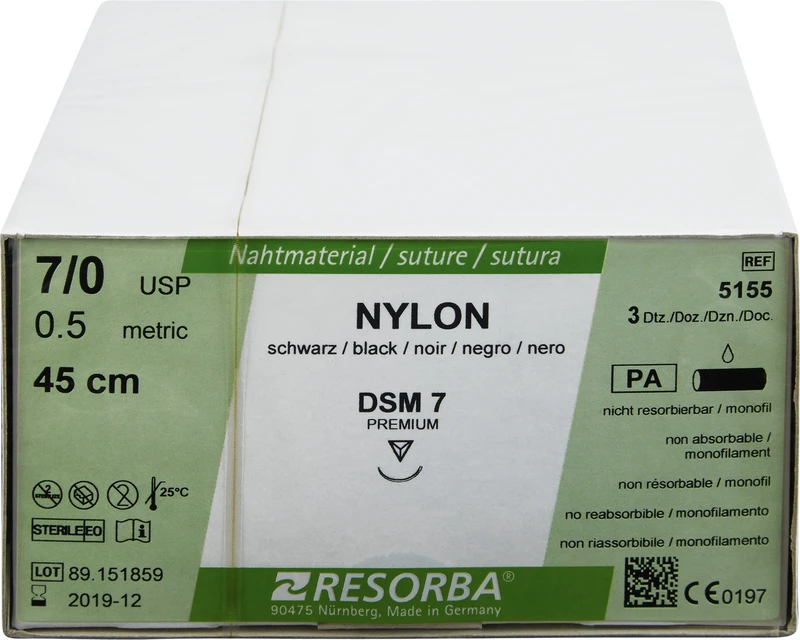 Nylon Monofil  Packung  36 Stück schwarz, 45 cm, DSM7, 3\8 Kreis, außen schneidend, Premium-Schliff, 7 mm, USP 7\0